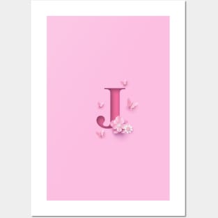 J Letter Personalized, Pink Minimal Cute Design, Birthday Gift, Christmas Gift Posters and Art